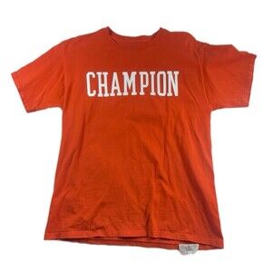 Champion Shirt Orange White Spell Out Adult Unisex Size Medium